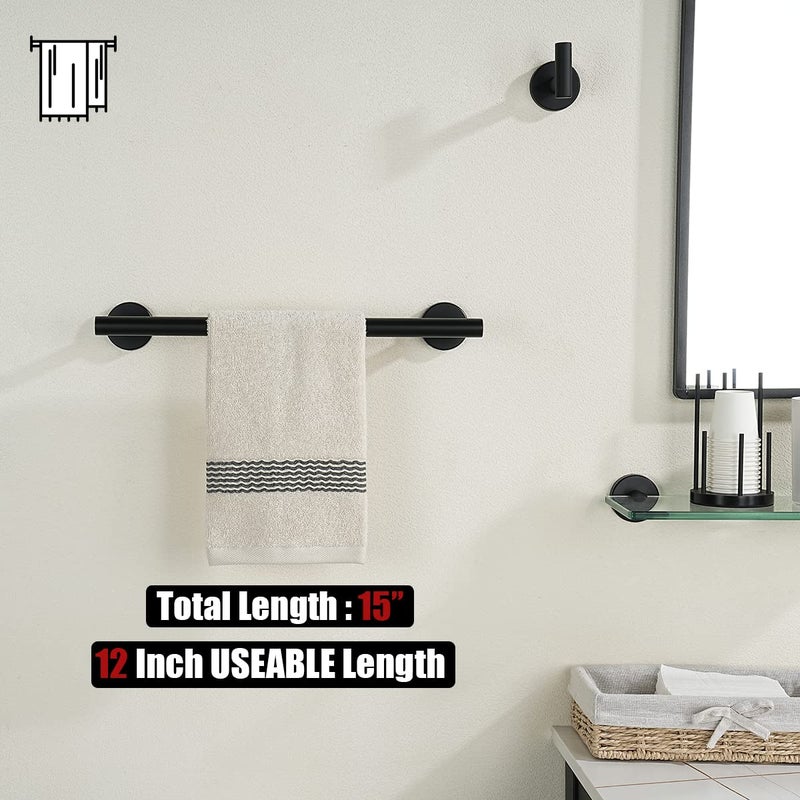 JQK Black Towel Bar, 12 Inch 304 Stainless Steel Thicken 0.8mm Hand Towel Rack, Bathroom Towel Holder Matte Black Wall Mount, Total Length 15 Inch TB110L12-PB - Image 3